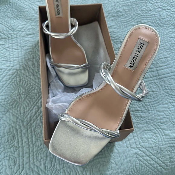 Steve Madden Shoes - Steve Madden Silver Heels with Square-Toe Design